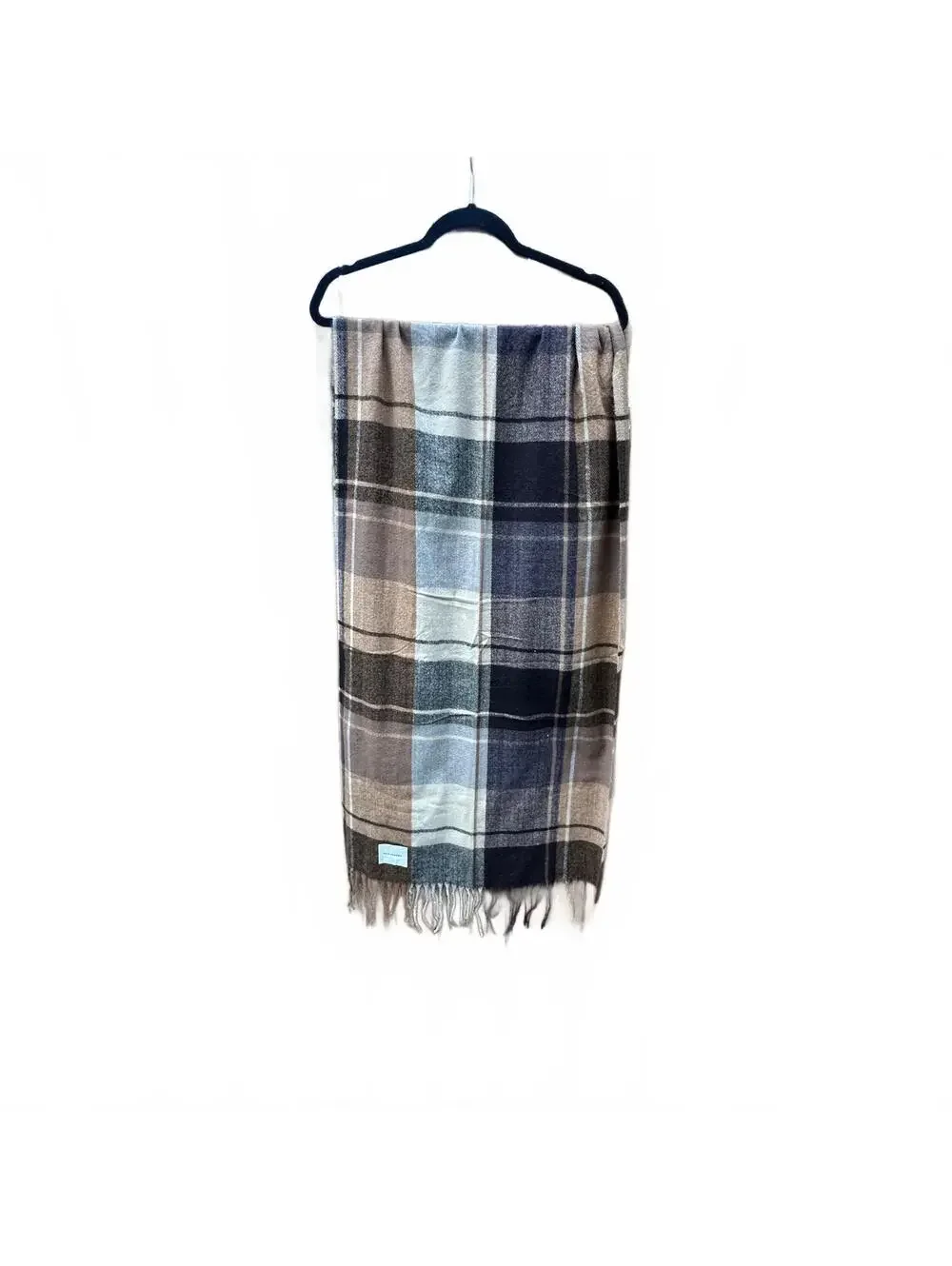 Self Service Plaid Fringe Scarf Cashmere